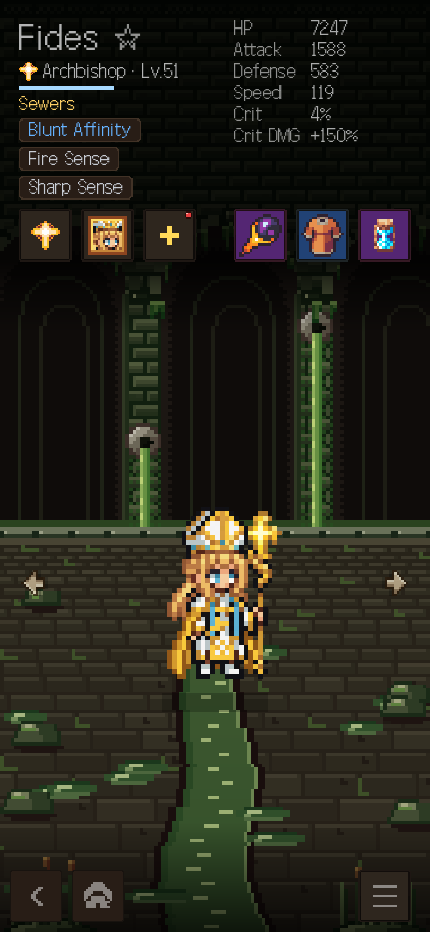 An adventurer's detail screen, showing stats, traits and equipment.