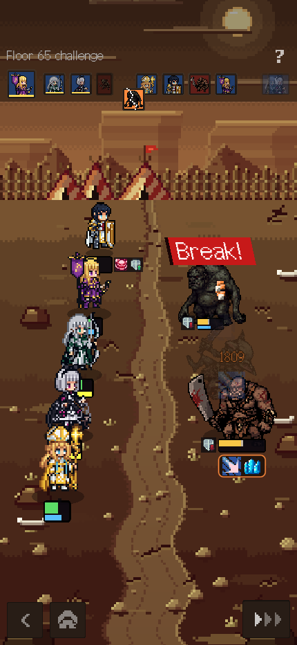 A turn-based battle at the moment an enemy Breaks.